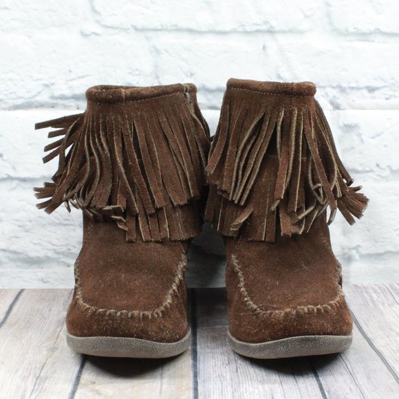 MINNETONKA Fringe Wedge Side Zip Booties Size 9.5 - Picture 5 of 10
